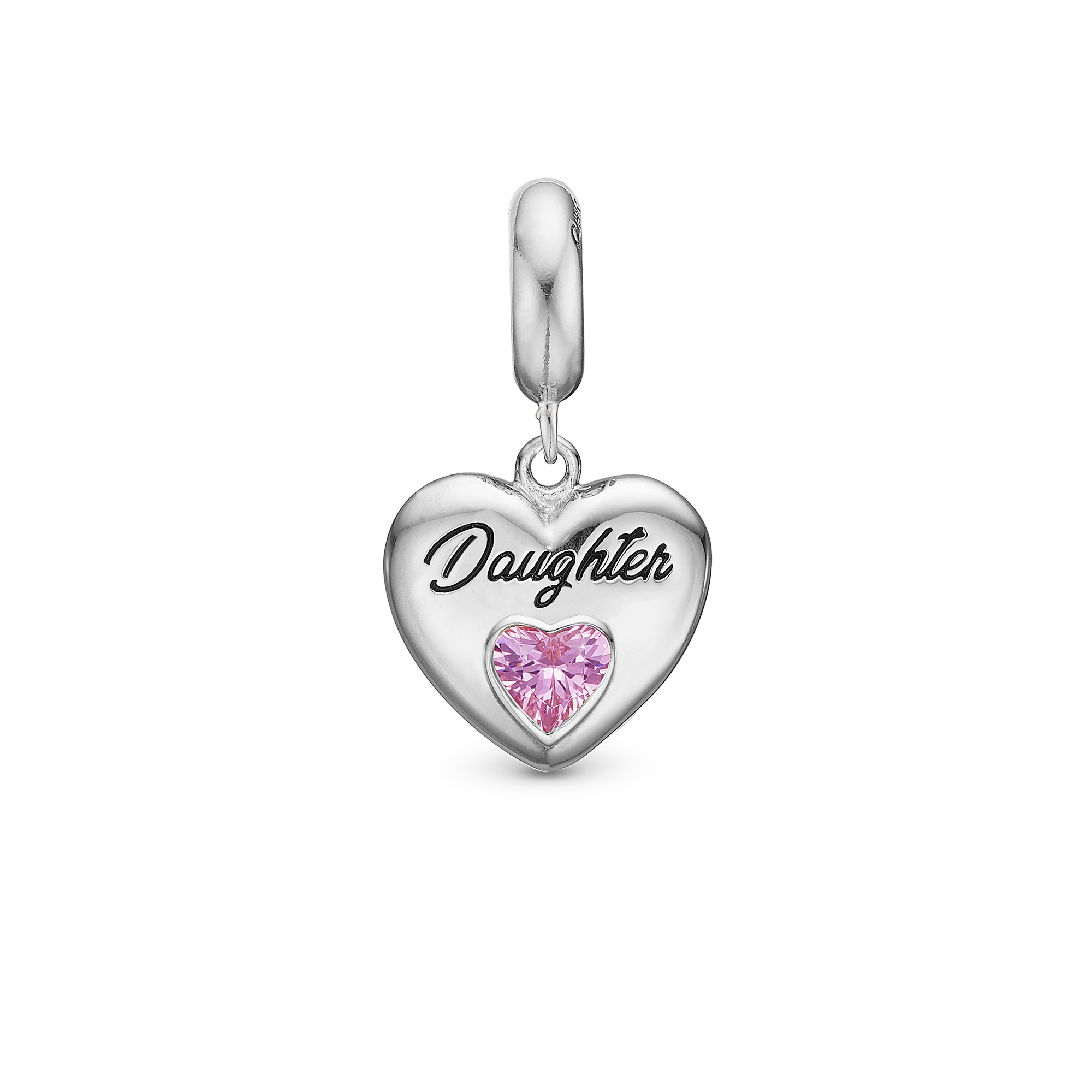 Daughter - Dangle Charm 4 mm with Bracelet - Polished Sterling Silver with 3 Turmalin