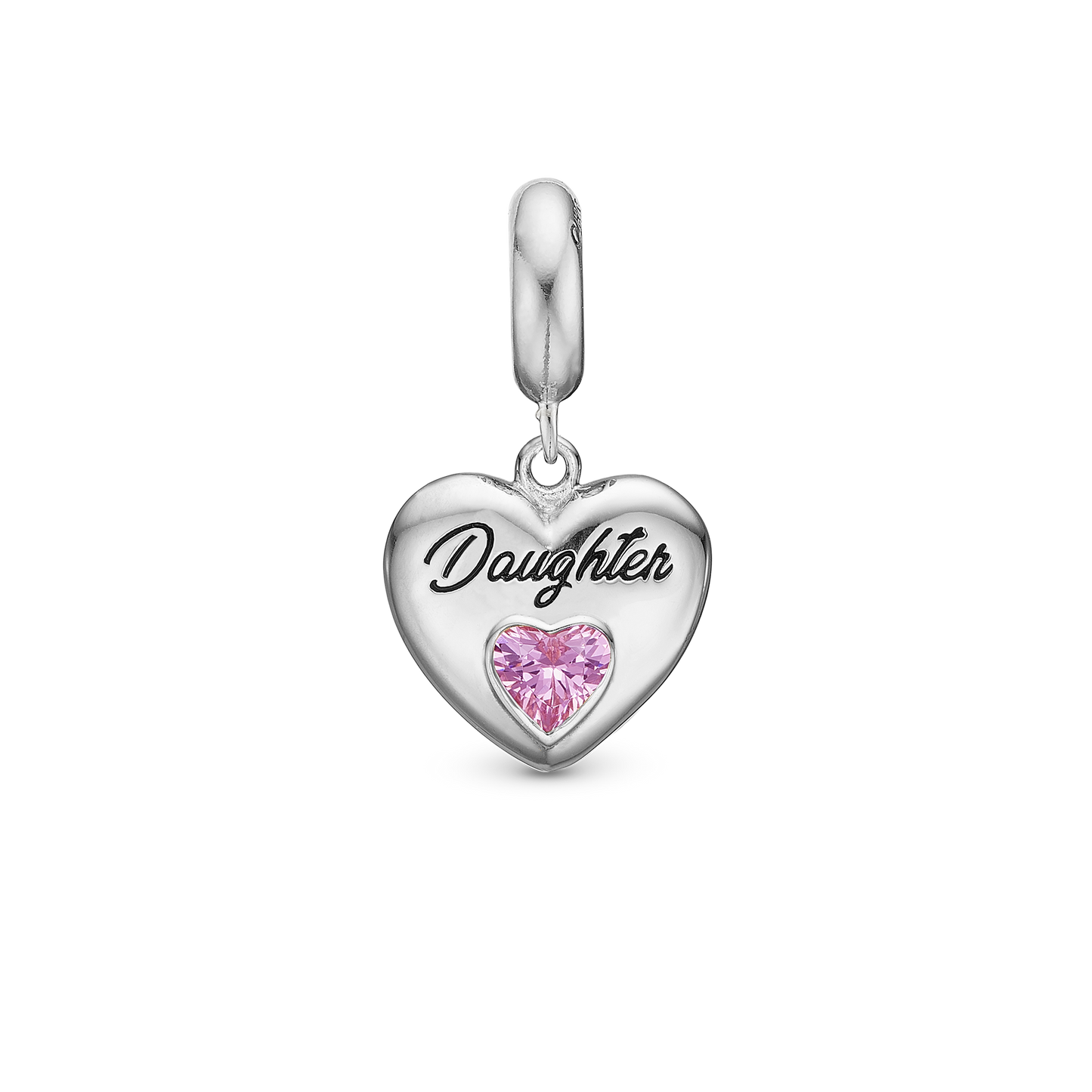 Daughter - Dangle Charm 4 mm with Bracelet - Polished Sterling Silver with 3 Turmalin