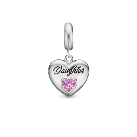 Daughter - Dangle Charm 4 mm with Bracelet - Polished Sterling Silver with 3 Turmalin