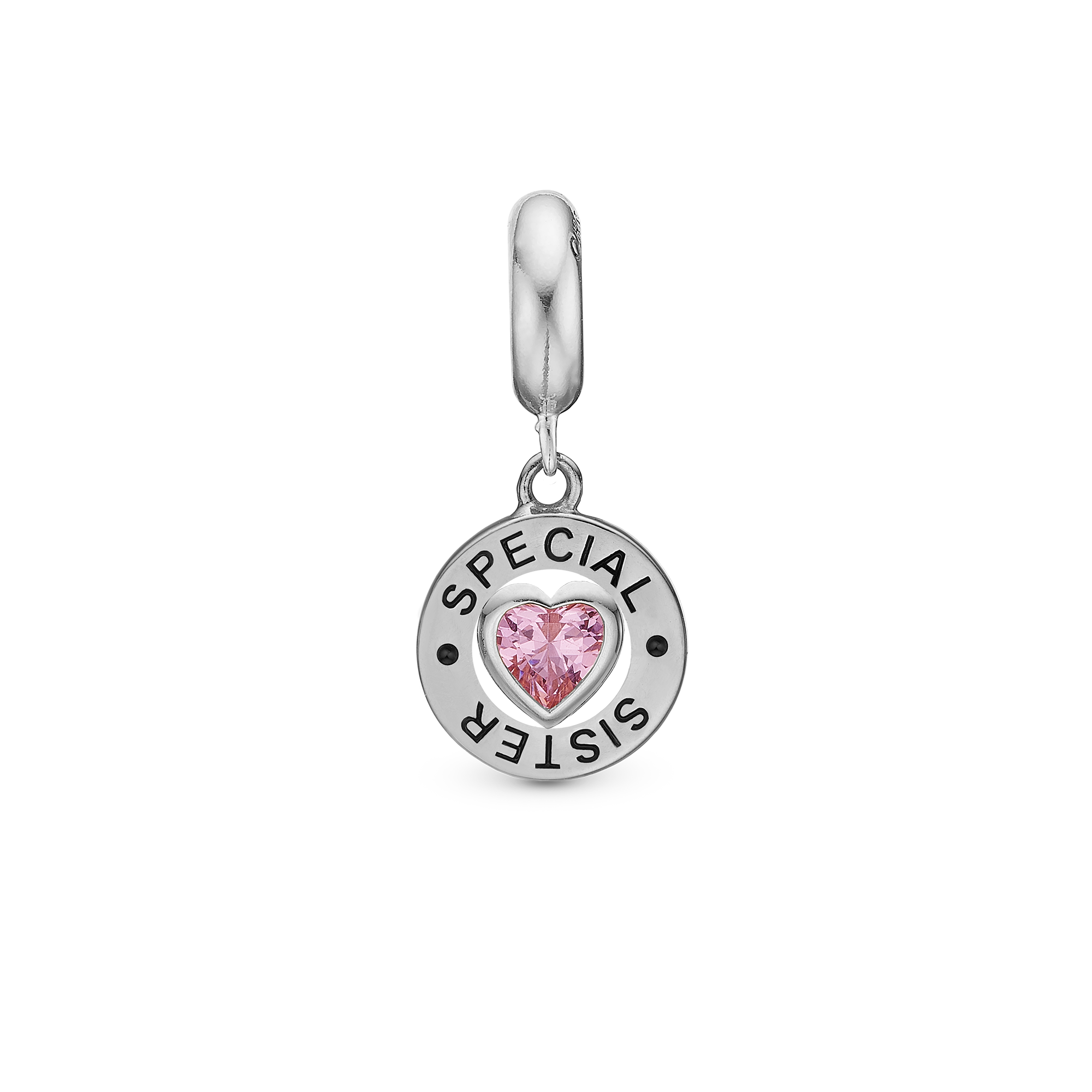 Special Sister - Dangle Charm 4 mm with Bracelet - Polished Sterling Silver with 1 Turmalin