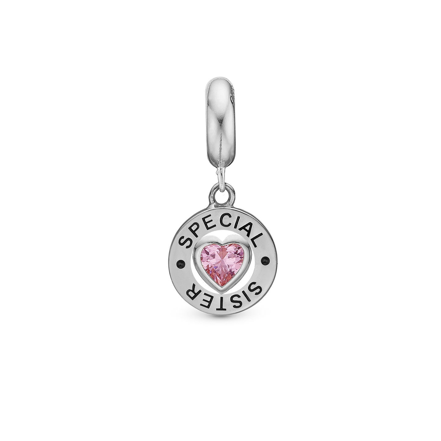 Special Sister - Dangle Charm 4 mm with Bracelet - Polished Sterling Silver with 1 Turmalin