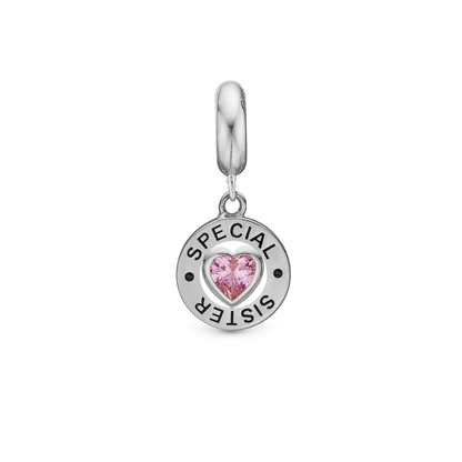 Special Sister - Dangle Charm 4 mm with Bracelet - Polished Sterling Silver with 1 Turmalin