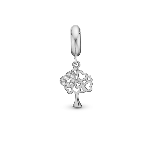 Tree of Hearts - Drop Earring Charm 4 mm for Bracelet - Polished Sterling Silver with 8 Cubic Zirkonia