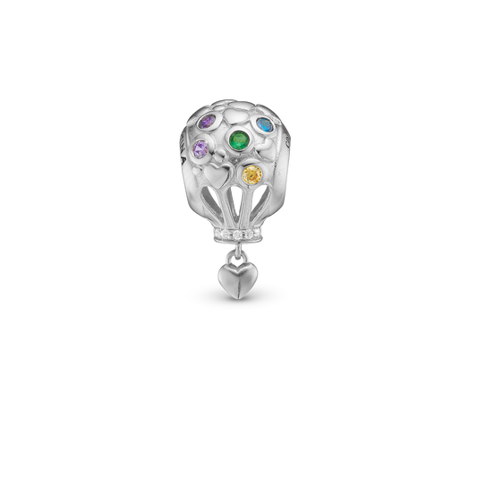Love is in the Air - Charm 4 mm for Bracelet - Polished Sterling Silver with 10 Cubic Zirkonia