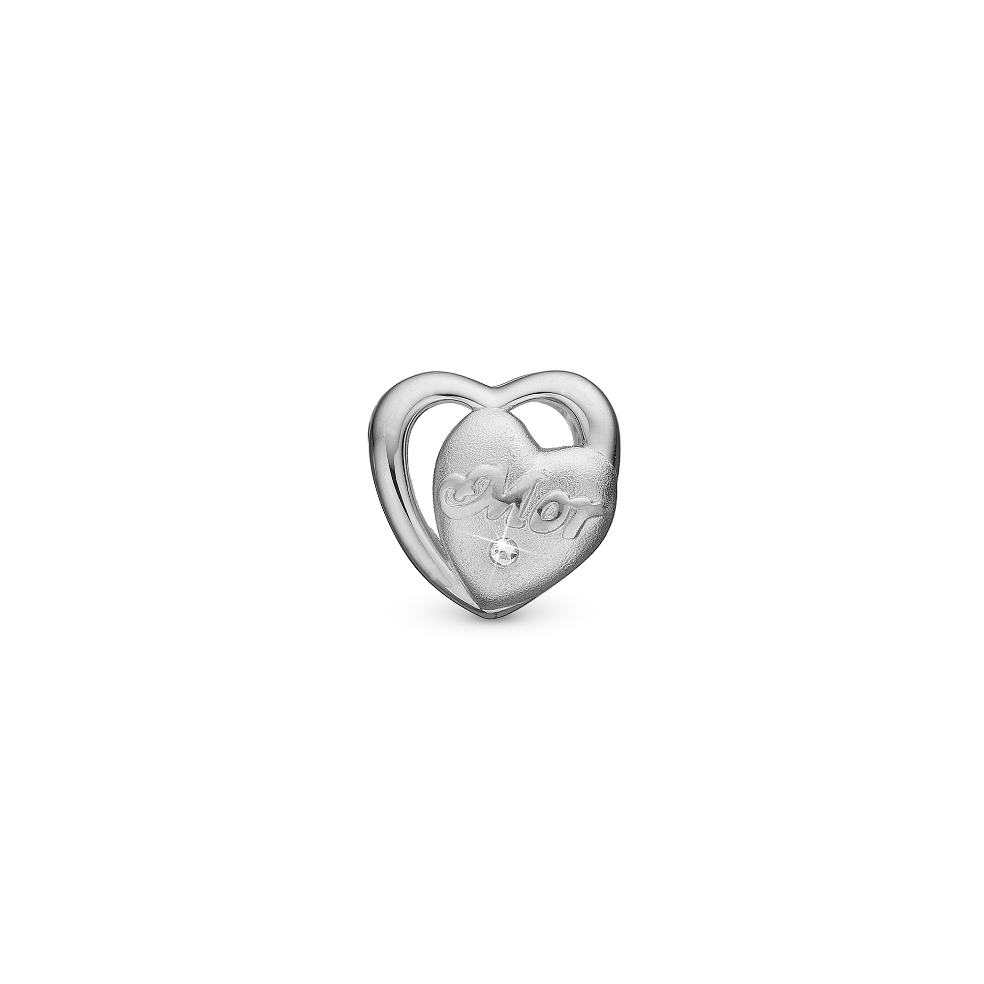 Mor in love You - Charm 4 mm for Bracelet - Matte Sterling Silver with 1 Cubic Zirkonia