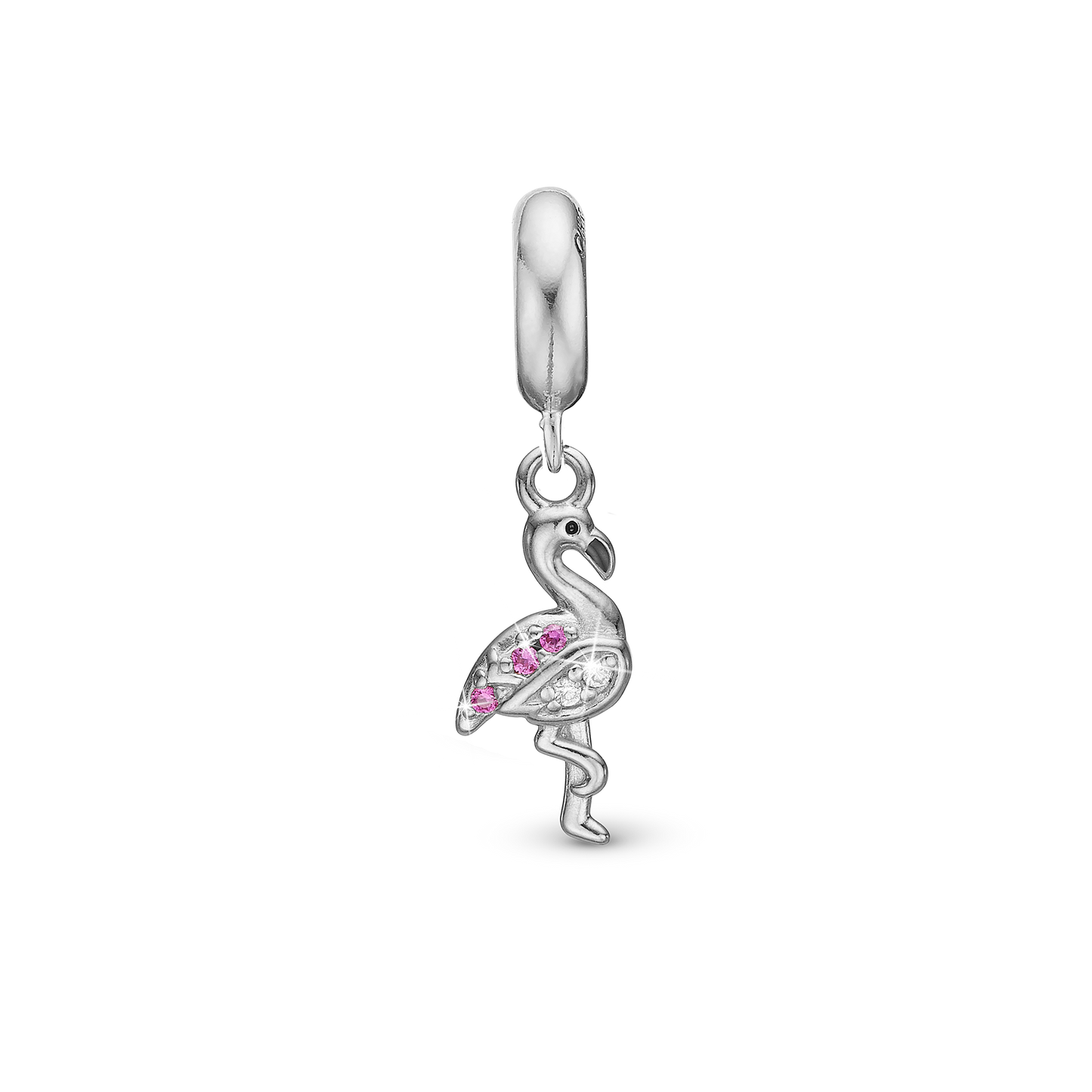 Flamingo - Drop Earring Charm 4 mm for Bracelet - Sterling Silver with 5 Cubic Zirkonia