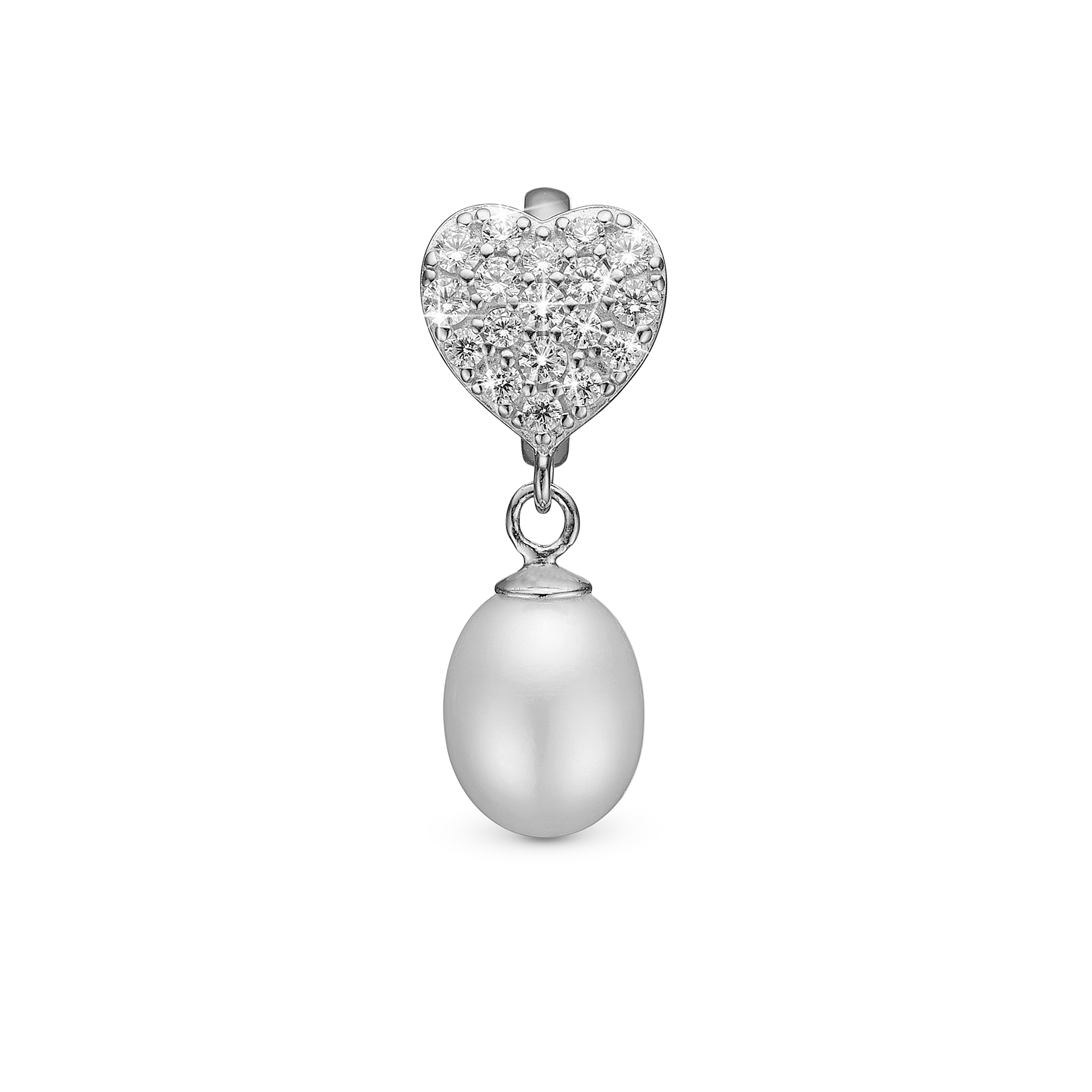 Sparkling Heart - Drop Charm 4 mm for Bracelet - Sterling Silver with 19 Freshwater Pearls