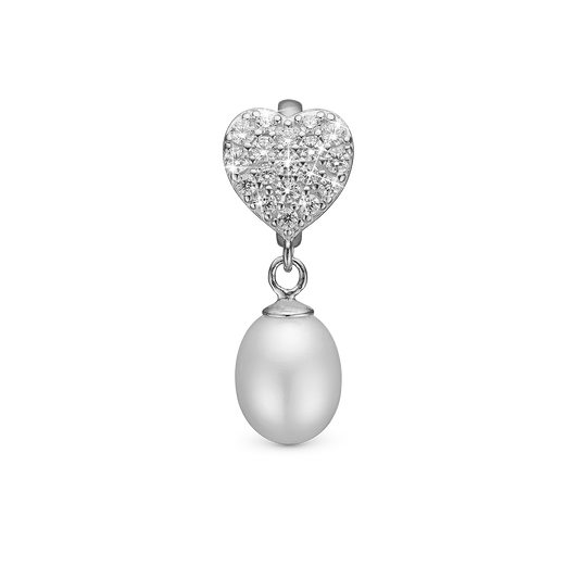 Sparkling Heart - Drop Earring Charm 4 mm for Bracelet - Sterling Silver with 19 Ferskvandsperler