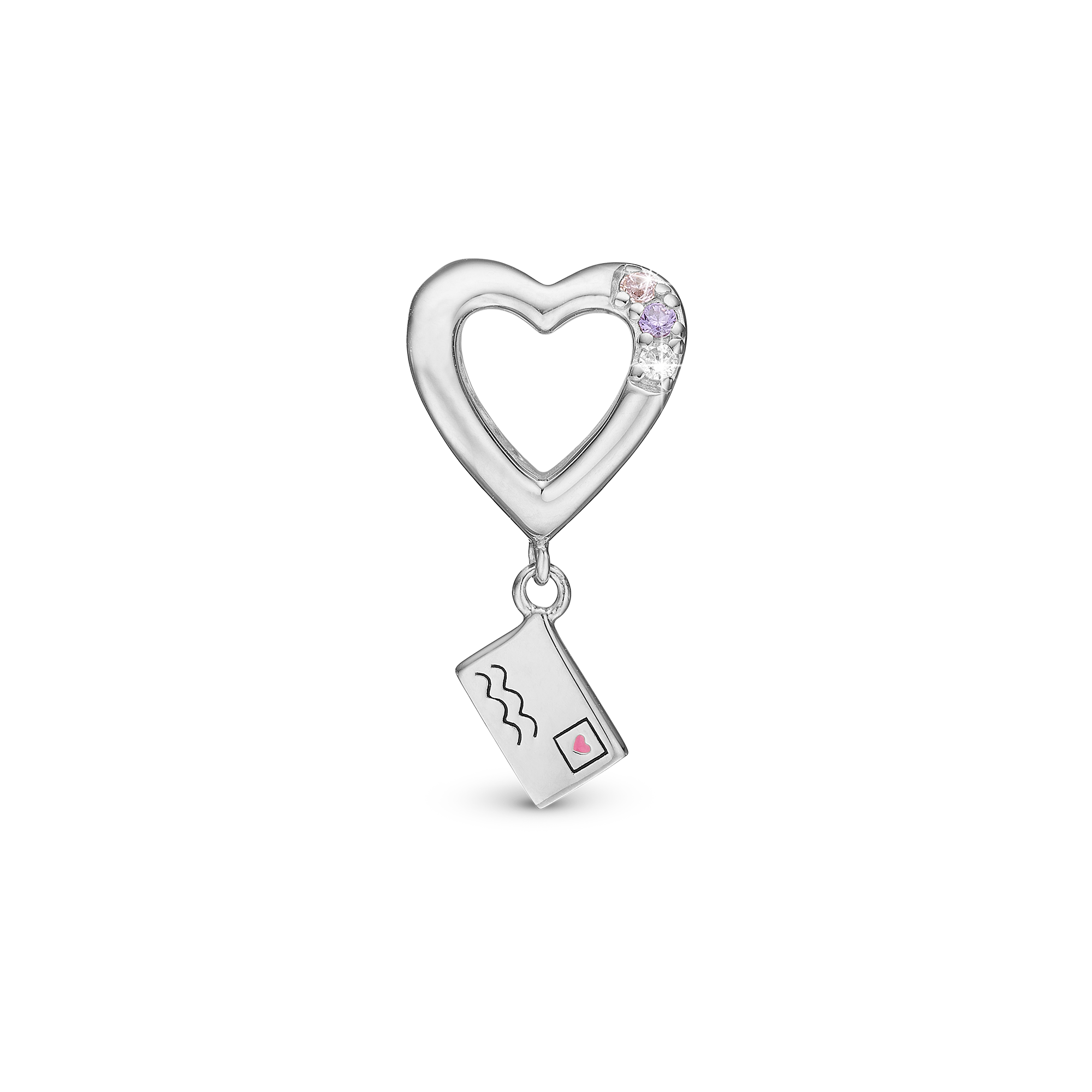 A Love Letter - Drop Charm 4 mm for Bracelet - Sterling Silver with 3 Cubic Zirkonia