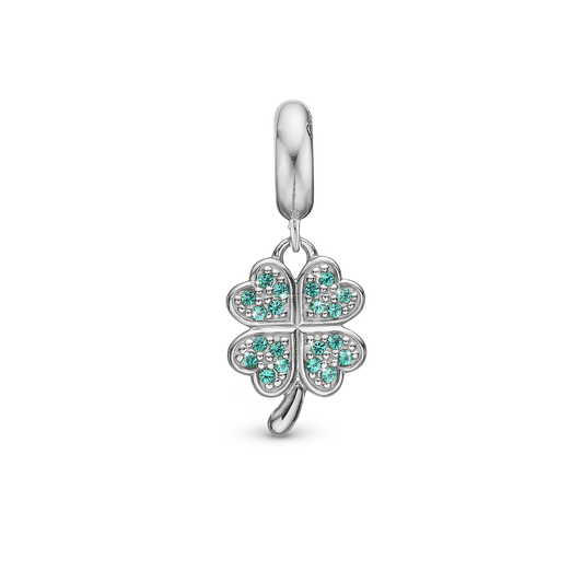 Lucky Clover - Drop Earring Charm 4 mm for Bracelet - Sterling Silver with 20 Cubic Zirkonia