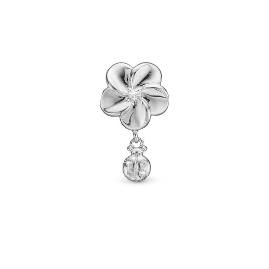 Flower and Ladybird - Drop Earring Charm 4 mm for Bracelet - Sterling Silver with 5 Cubic Zirkonia