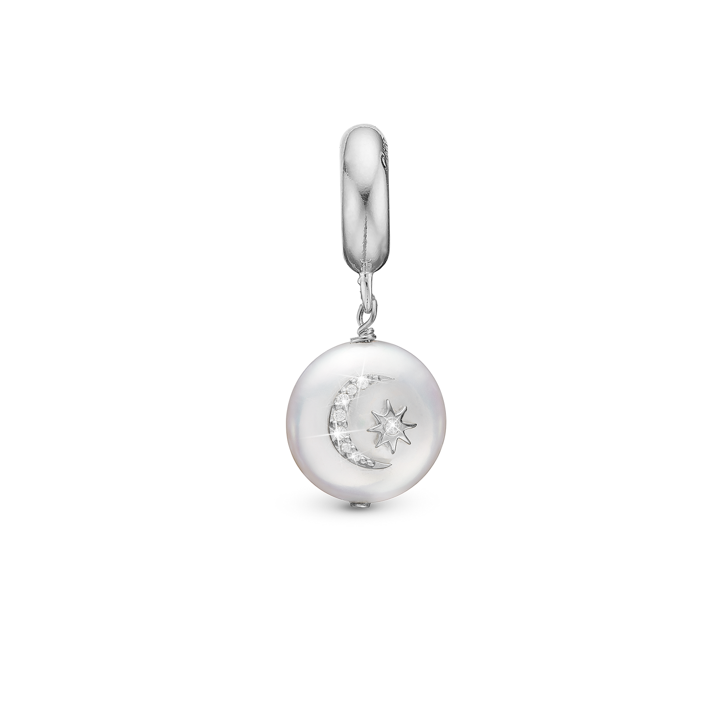 Sun & Moon - Drop Earring Charm 4 mm for Bracelet - Sterling Silver with 9 Ferskvandsperler