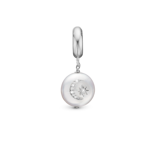 Sun & Moon - Drop Earring Charm 4 mm for Bracelet - Sterling Silver with 9 Ferskvandsperler