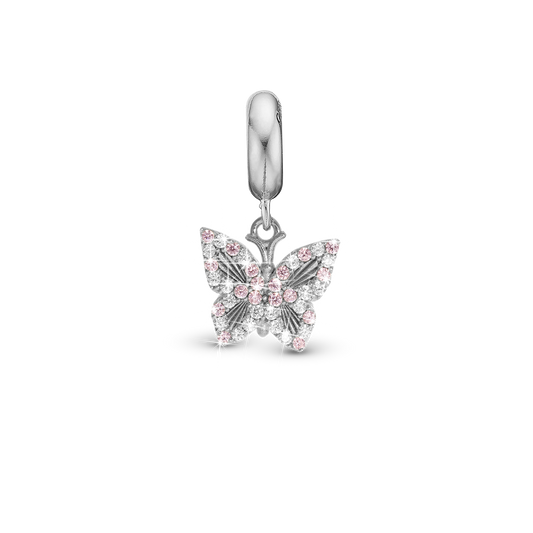 Sparkling Butterfly - Drop Earring Charm 4 mm for Bracelet - Polished Sterling Silver with 20 Cubic Zirkonia