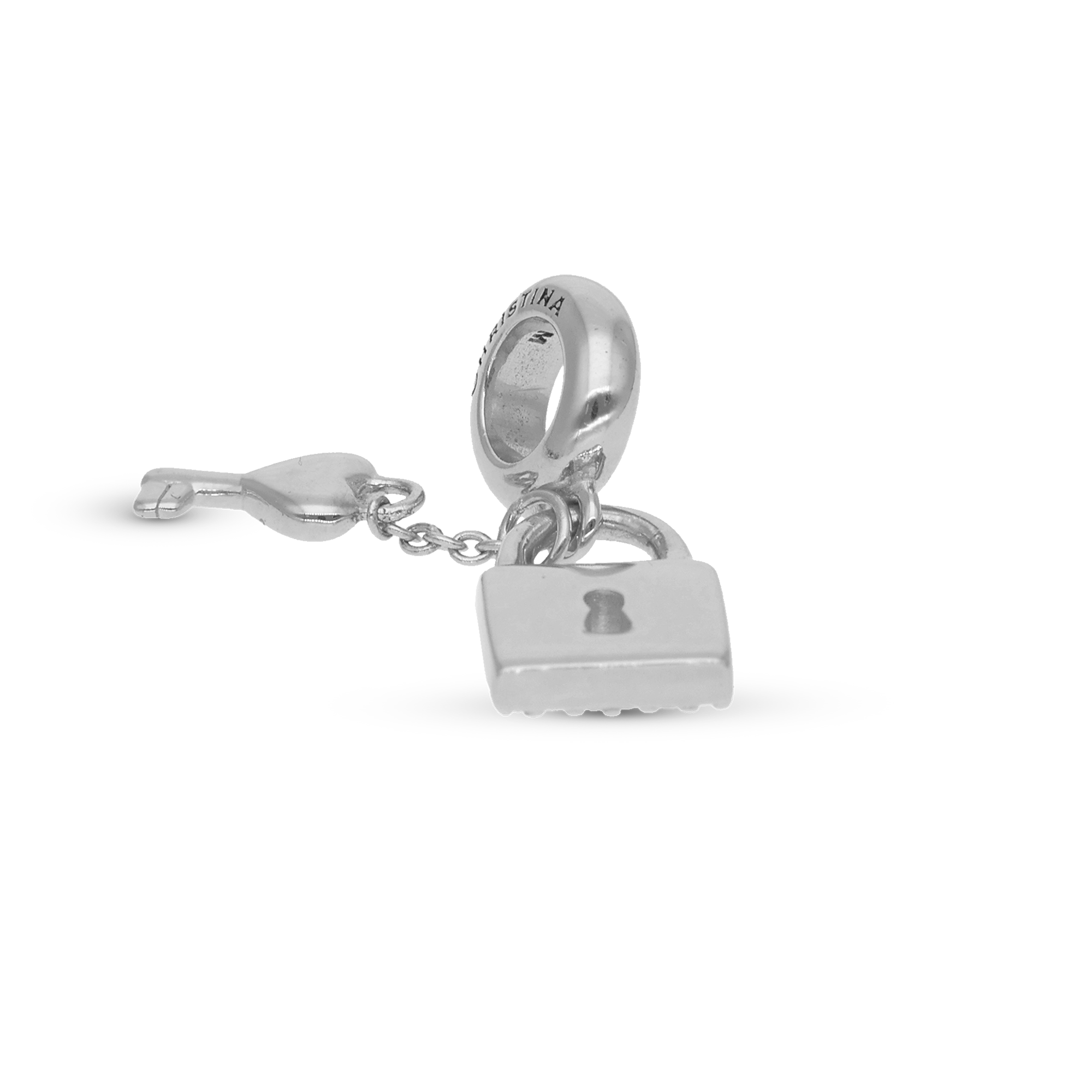 Unlock my Heart - Dangle Charm 4 mm with Bracelet - Polished Sterling Silver with 24 Cubic Zirconia