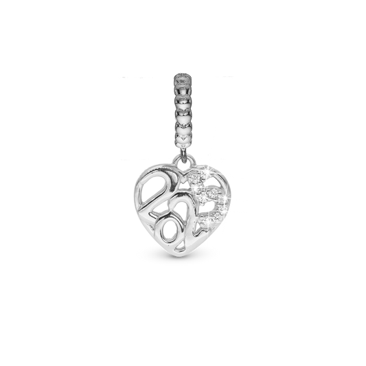 Year 2025 - Drop Earring Charm 4 mm for Bracelet - Polished Sterling Silver with 9 Cubic Zirkonia