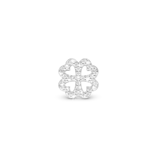 Shimmery Clover - Charm 4 mm for Bracelet - Polished Sterling Silver with 37 Cubic Zirkonia