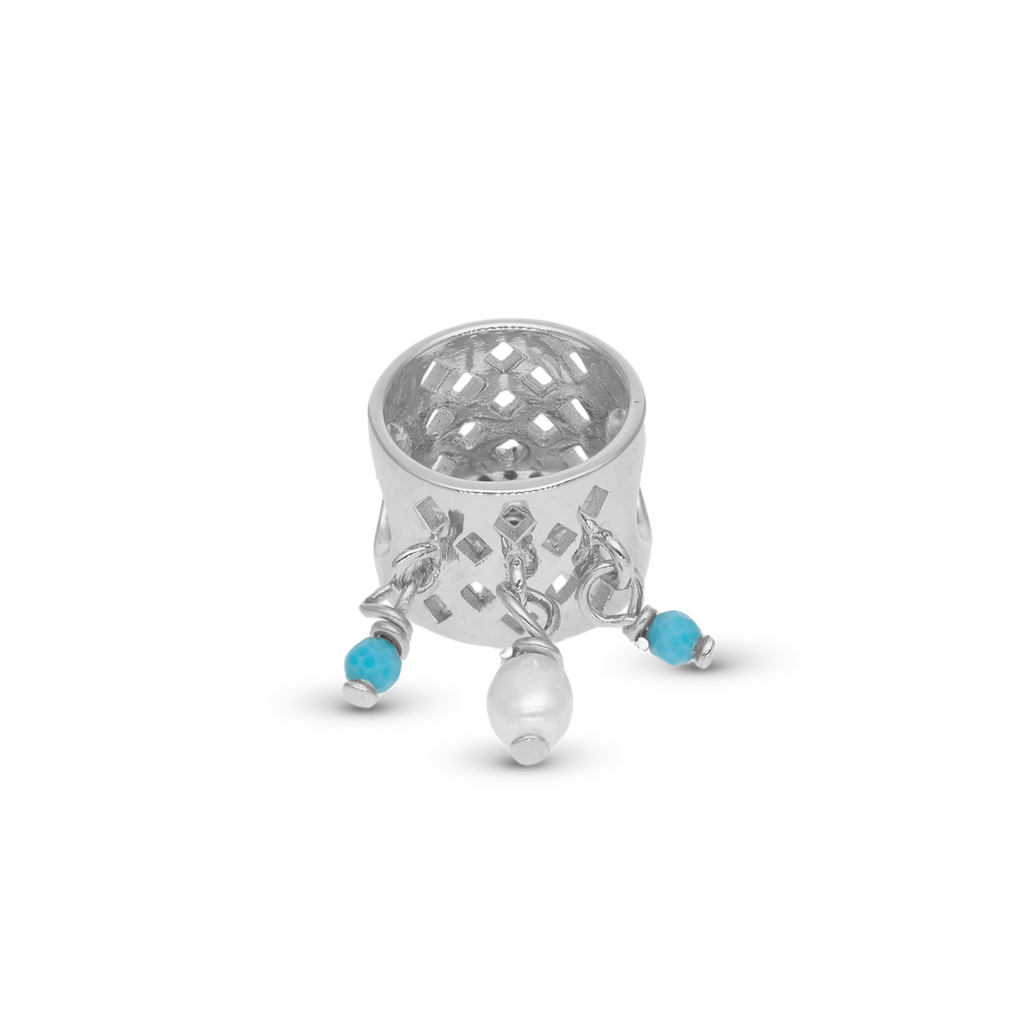 Ocean sunset - Charm 4 mm with Bracelet - Polished Sterling Silver with 19 Cubic Zirconia