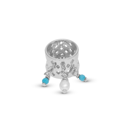 Ocean sunset - Charm 4 mm with Bracelet - Polished Sterling Silver with 19 Cubic Zirconia