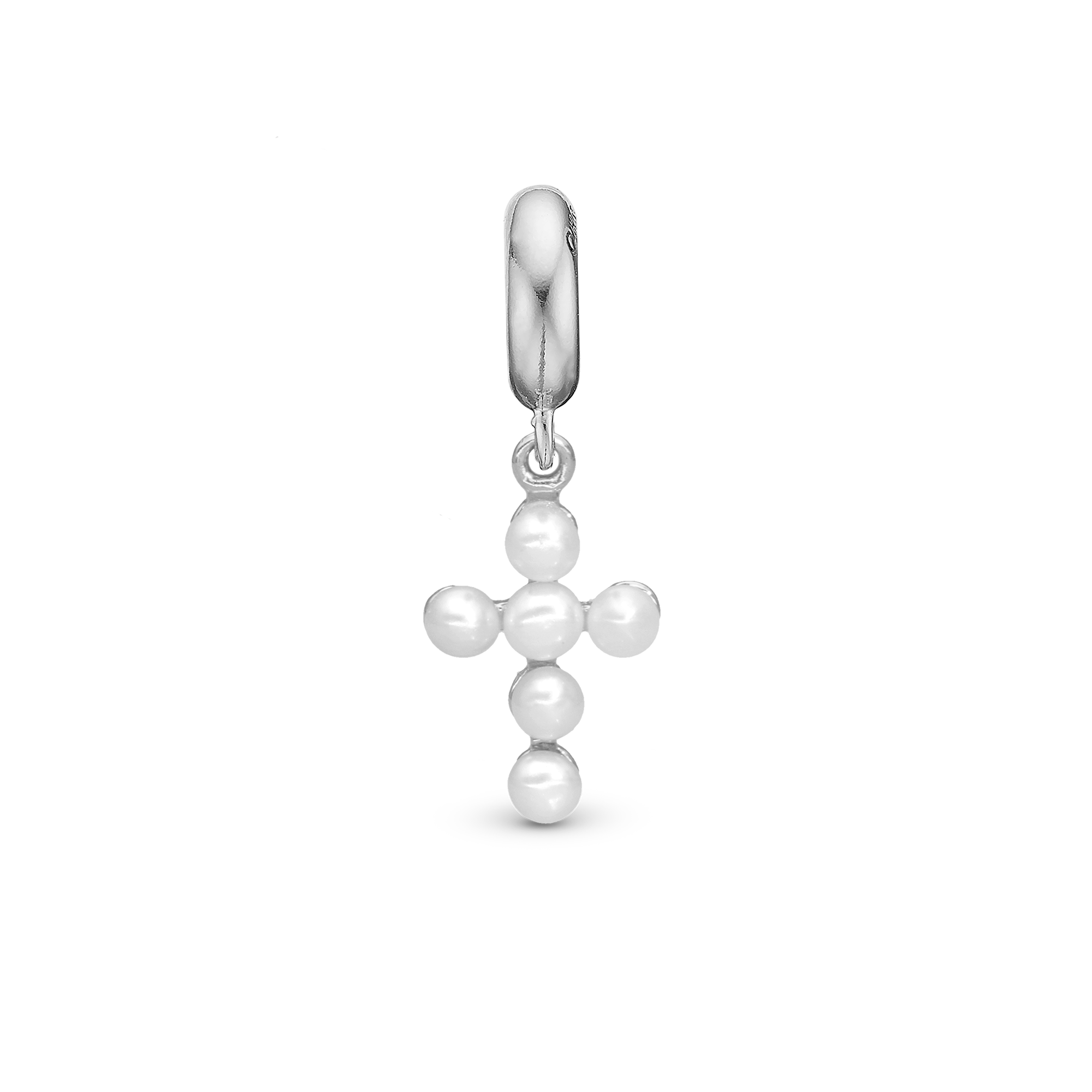 Pearl cross - Drop Charm 4 mm for Bracelet - Polished Sterling Silver