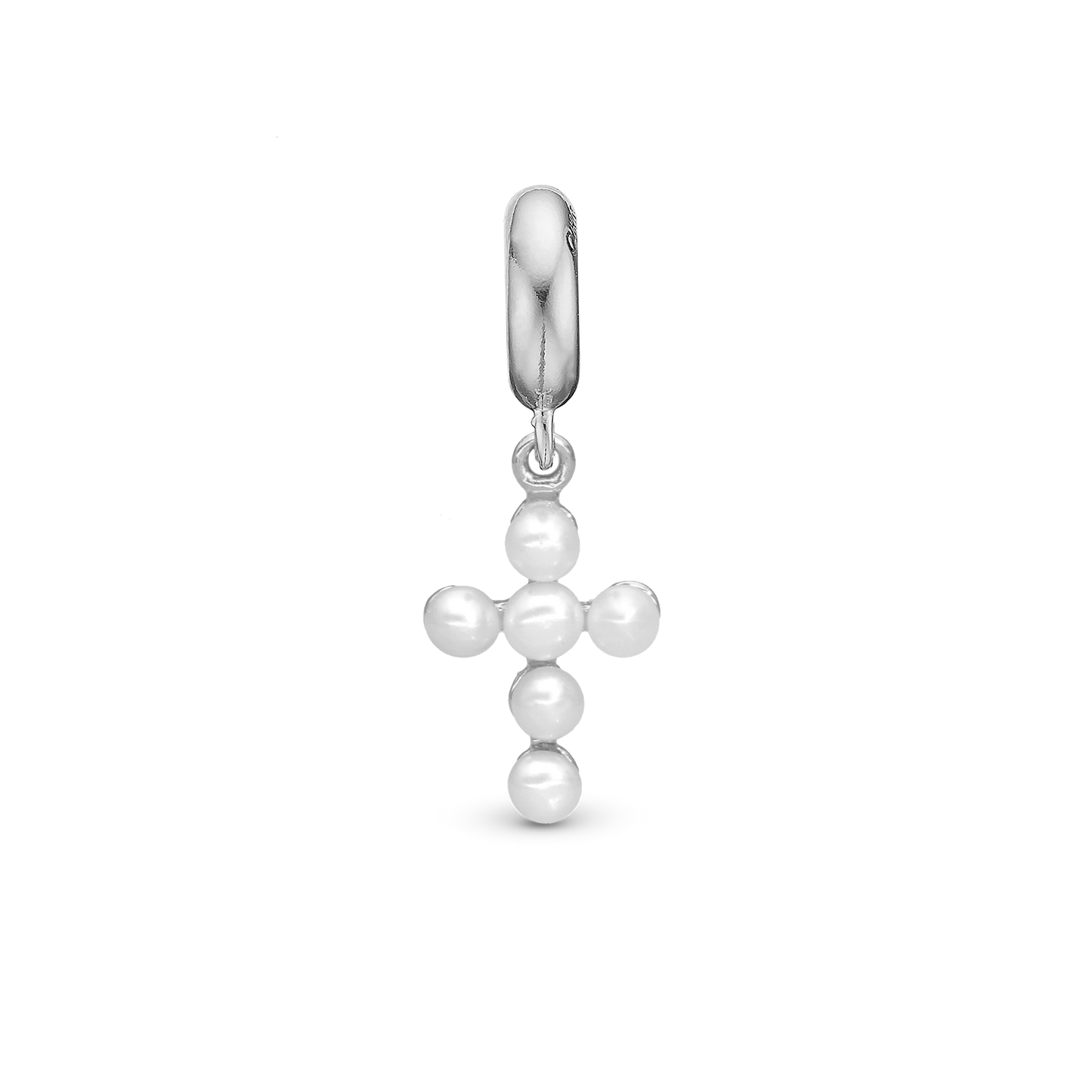 Pearl cross - Drop Earring Charm 4 mm for Bracelet - Polished Sterling Silver