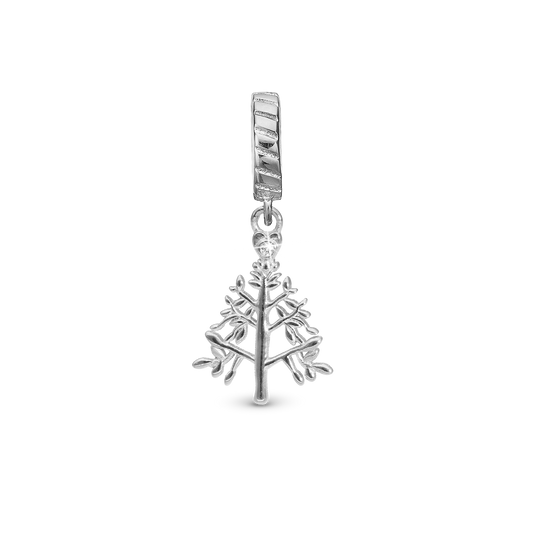 Christmas 2025 - Christmas Tree - Drop Earring Charm 4 mm for Bracelet - Polished Sterling Silver