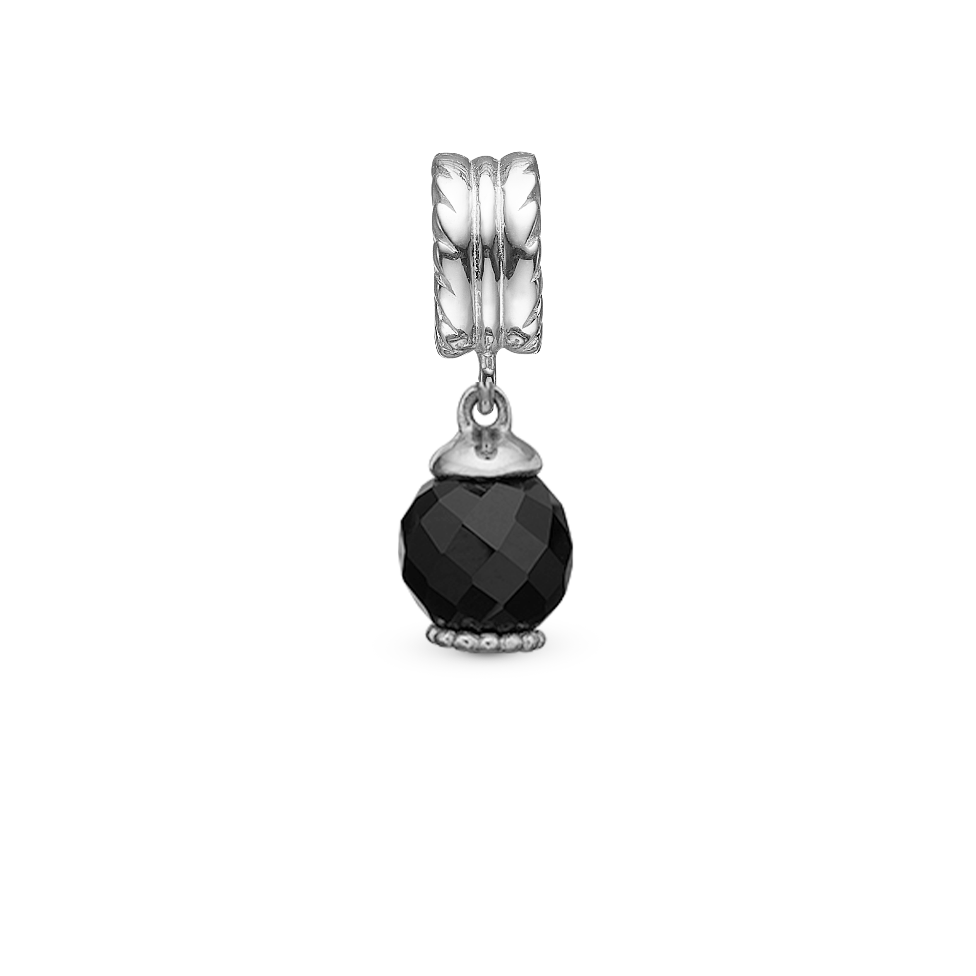 Big Moving Onyx - Drop Charm 4 mm for Bracelet - Sterling Silver with 1 Onyx