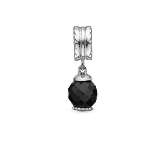 Big Moving Onyx - Drop Earring Charm 4 mm for Bracelet - Sterling Silver with 1 Onyx