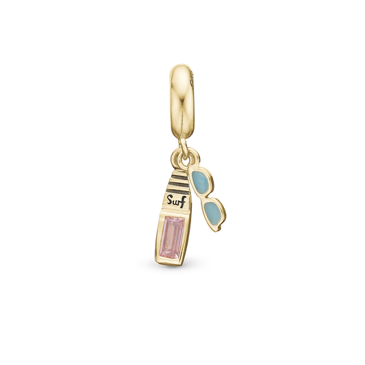 Surfboard Limited Edition - Charm 4 mm with Bracelet - Polished Gold-Plated Sterling Silver with 1 Cubic Zirconia