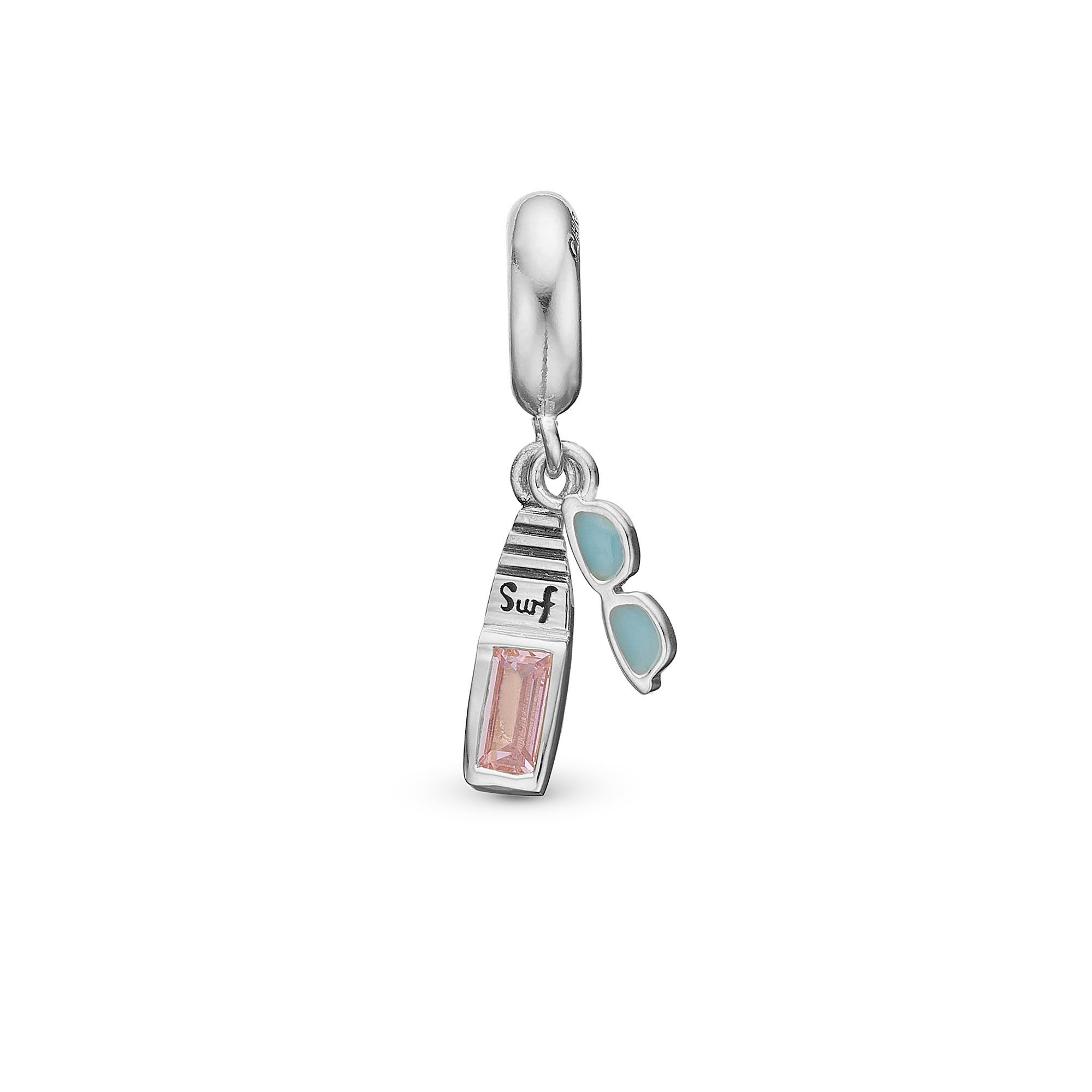 Surfboard Limited Edition - Charm 4 mm with Bracelet - Polished Sterling Silver with 1 Cubic Zirconia