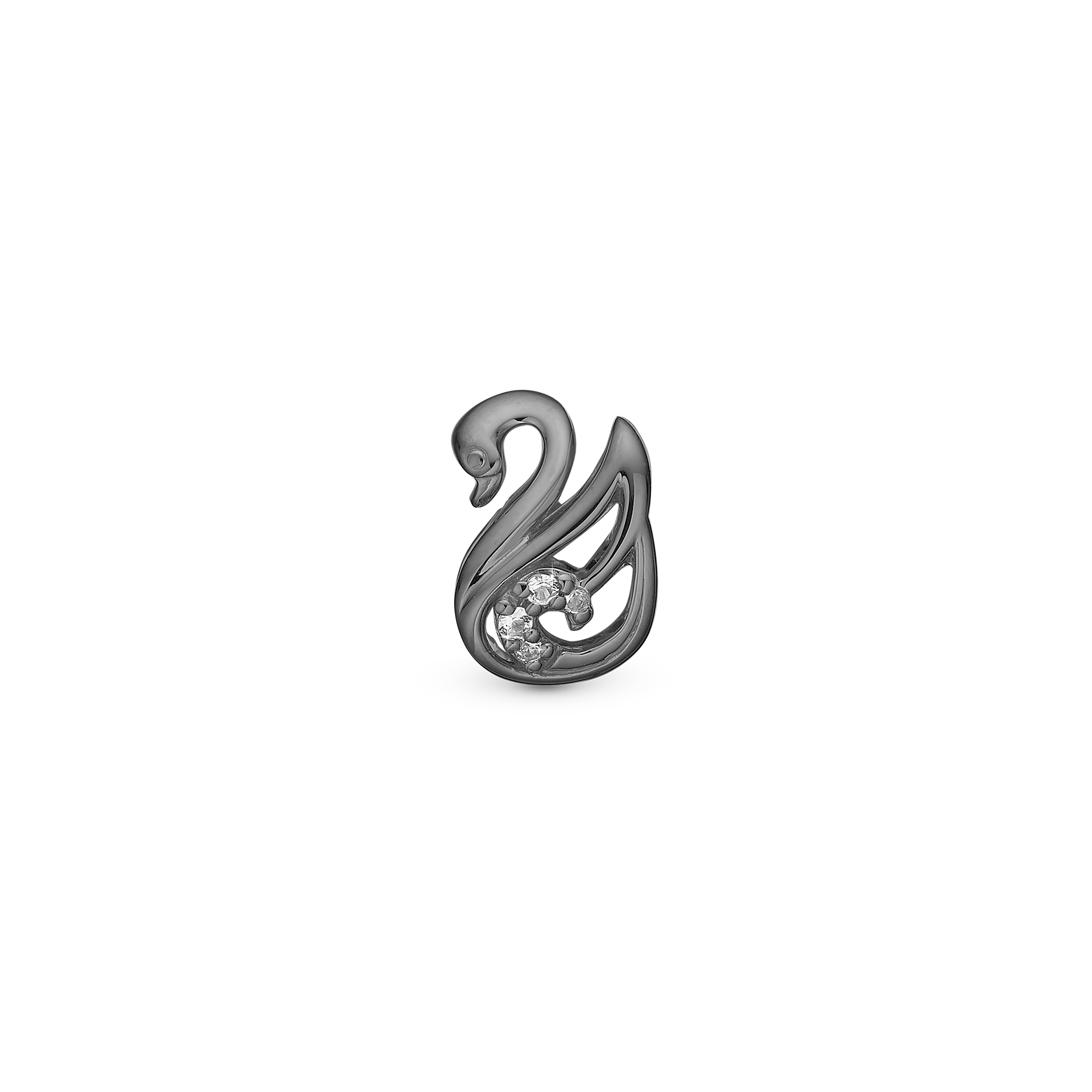 The Swan Charm 6 mm for Classic Leather Bracelet - Polished Ruthenium Plated with 4 white Cubic Zirkonia