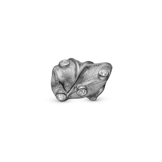 CWatchved Leaf Charm 6 mm for Classic Leather Bracelet - Matte Ruthenium Plated with 6 white Cubic Zirkonia