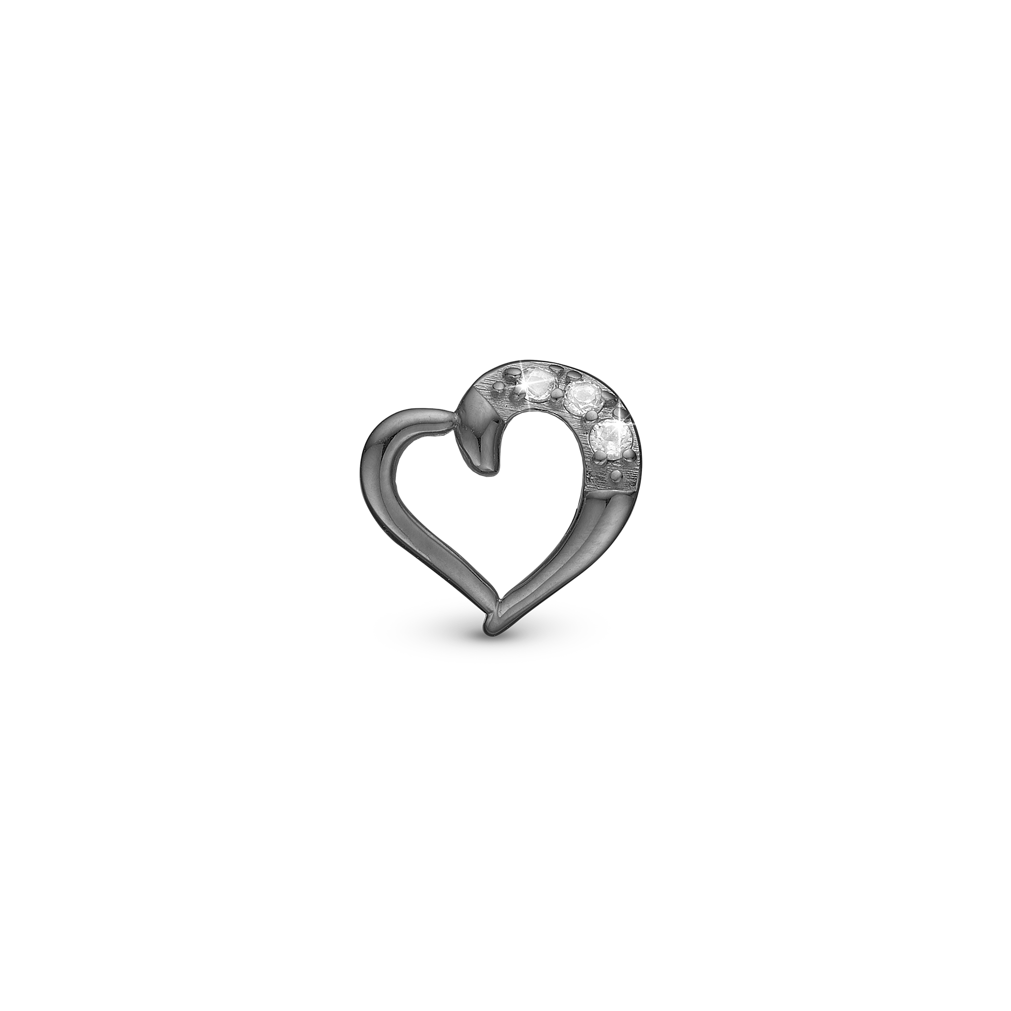Love Bigy Charm 6 mm for Classic Leather Bracelet - Polished Ruthenium Plated with 3 white Cubic Zirkonia