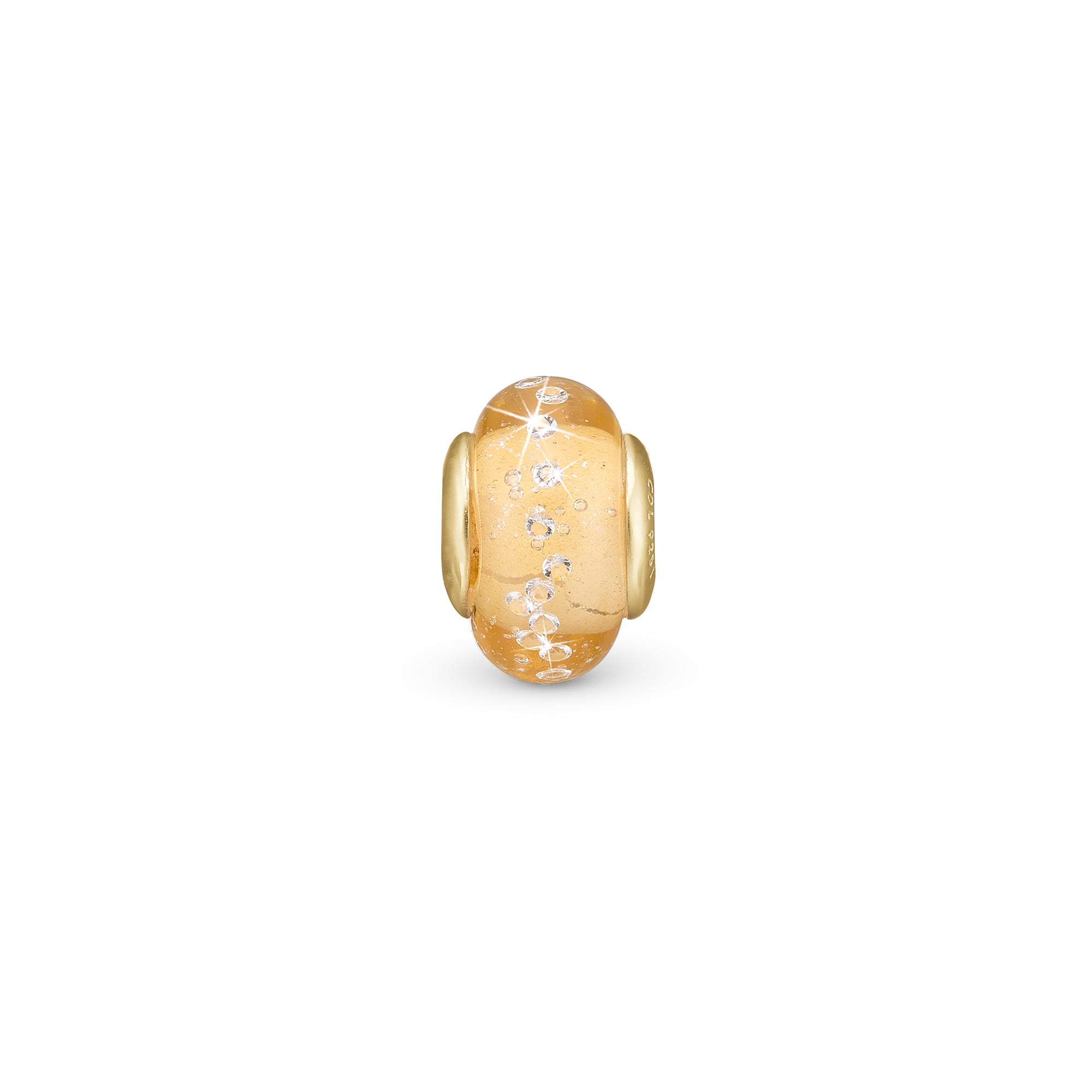 Golden Topaz Globe Charm 6 mm for Classic Leather Bracelet - Gold Plated Sterling Silver with 16 Glas