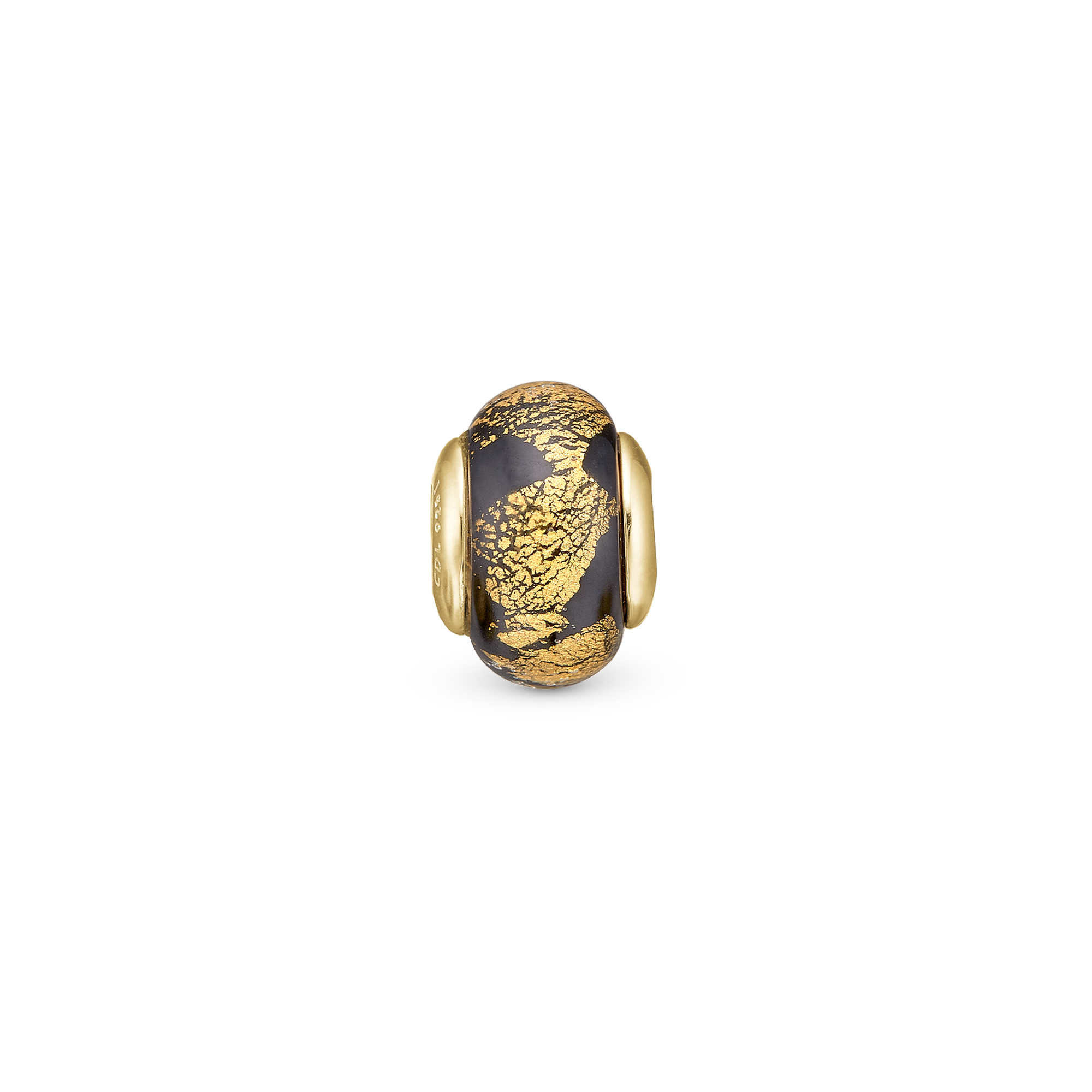 Golden Black Globe Charm 6 mm for Classic Leather Bracelet - Gold Plated Sterling Silver with 1 Glas