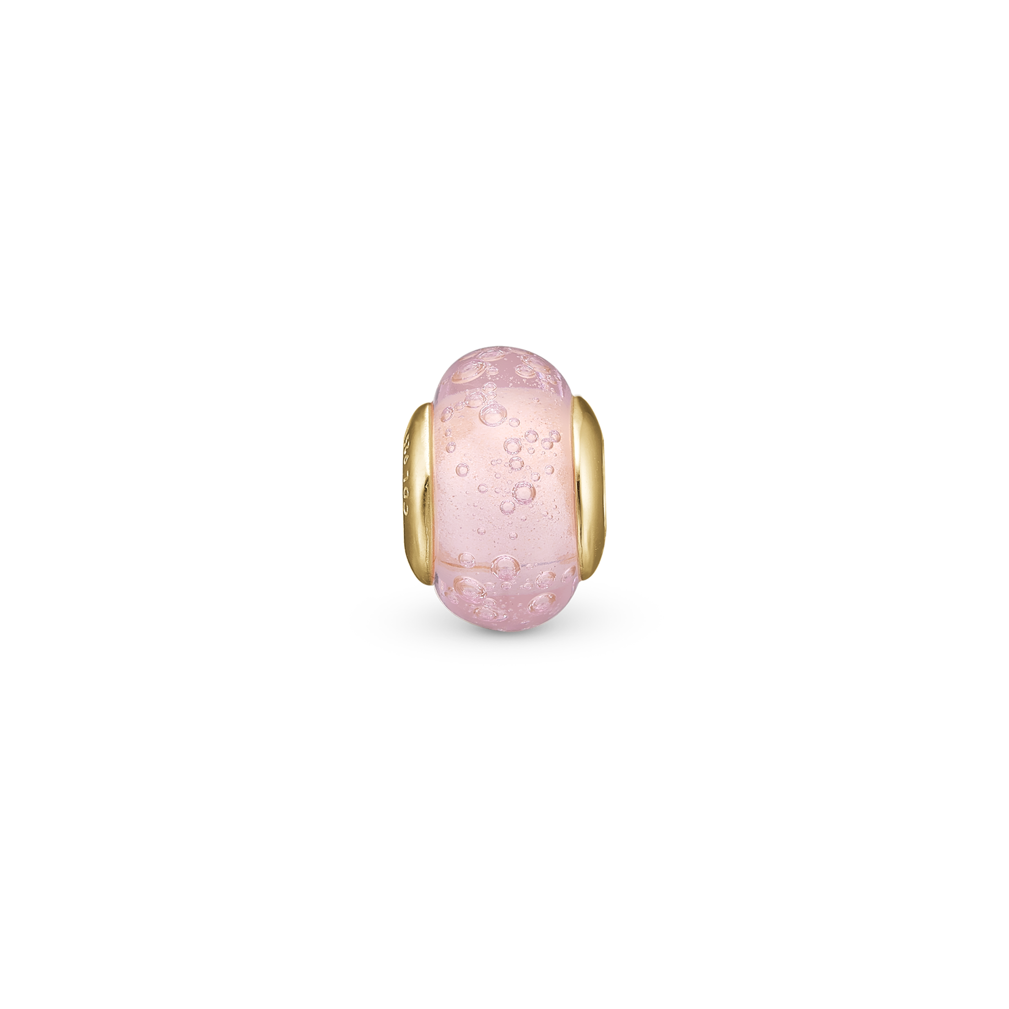 Bubbly Pink Globe Charm 6 mm for Classic Leather Bracelet - Gold Plated Sterling Silver with Glas