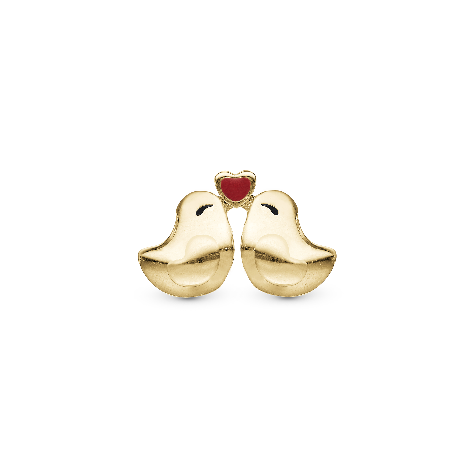 Love Birds Charm 6 mm for Classic Leather Bracelet - Polished Gold Plated Sterling Silver