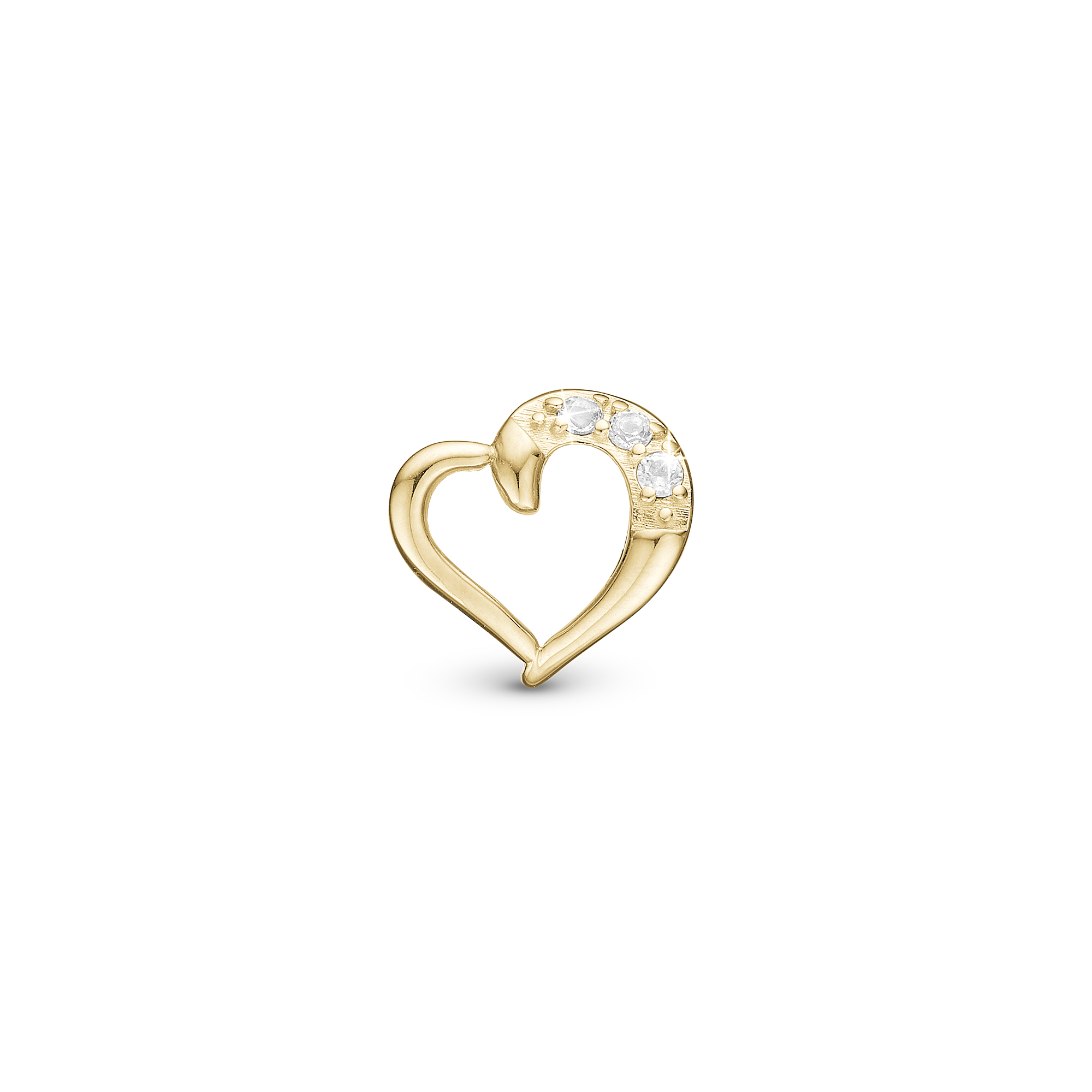 Love Bigy Charm 6 mm for Classic Leather Bracelet - Polished Gold Plated Sterling Silver with 3 white Cubic Zirkonia