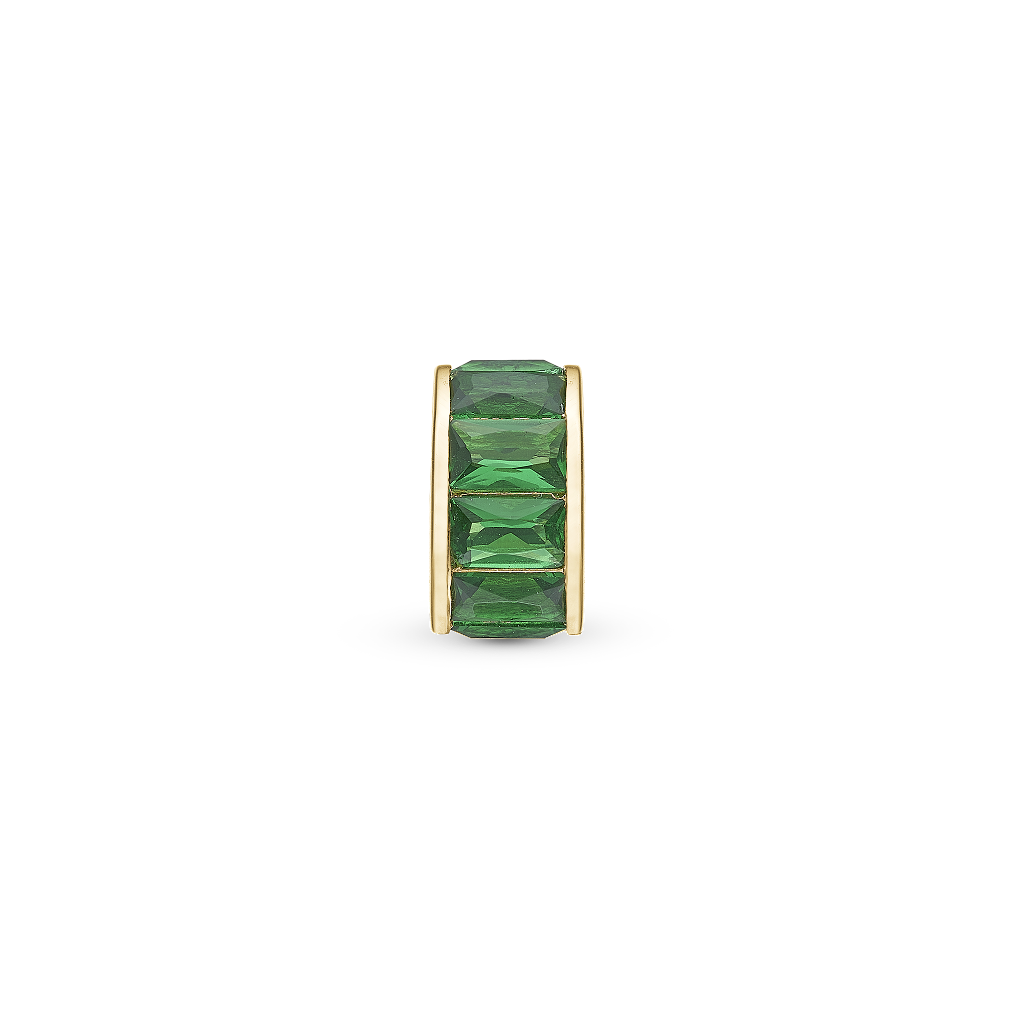 Green Baguette Charm 6 mm for Classic Leather Bracelet - Polished Gold Plated Sterling Silver with 10 Greenne Cubic Zirkonia