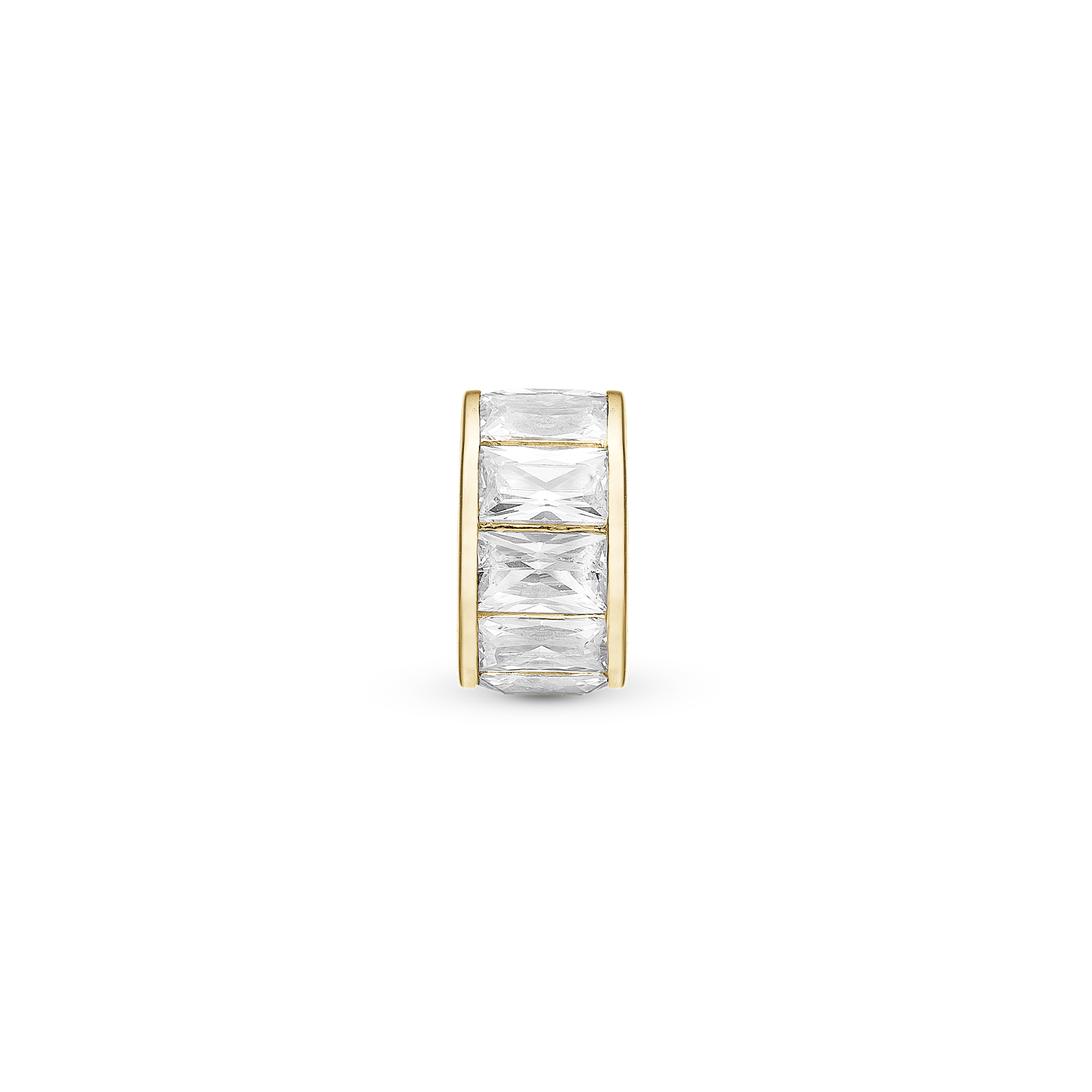 White Baguette Charm 6 mm for Classic Leather Bracelet - Polished Gold Plated Sterling Silver with 10 white Cubic Zirkonia