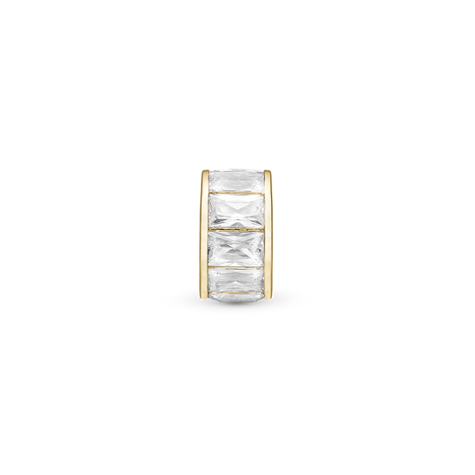 White Baguette Charm 6 mm for Classic Leather Bracelet - Polished Gold Plated Sterling Silver with 10 white Cubic Zirkonia