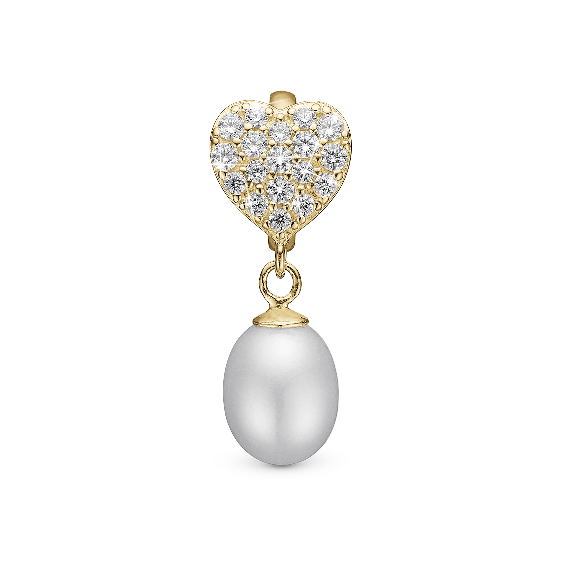 Sparkling Heart Charm 6 mm for Classic Leather Bracelet - Gold Plated Sterling Silver with 19 white Freshwater Pearls