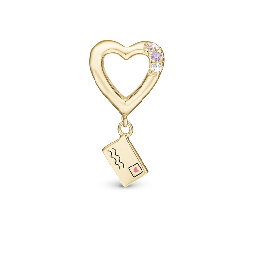 A Love Letter Charm 6 mm for Classic Leather Bracelet - Gold Plated Sterling Silver with 3 white Cubic Zirkonia