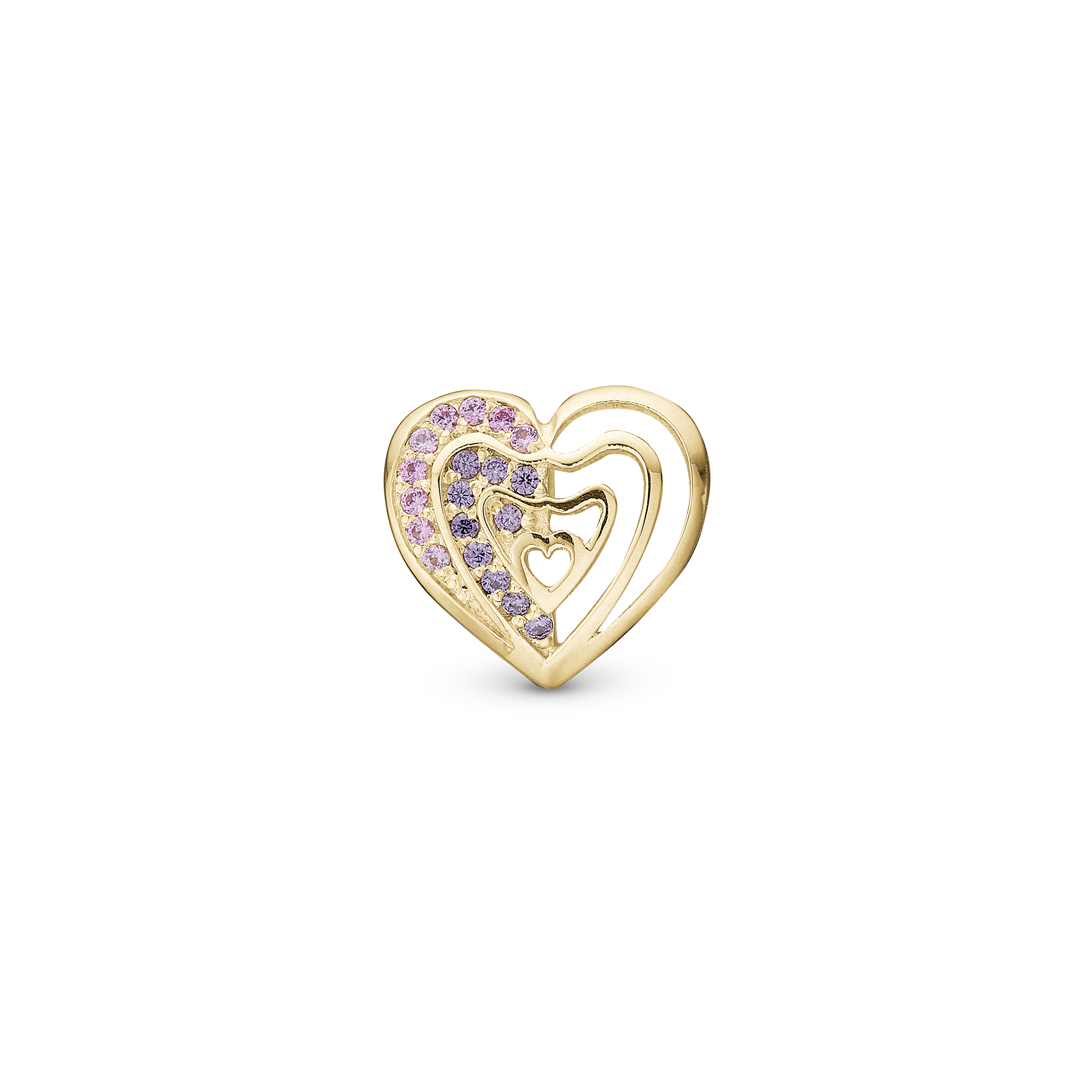 Rainbow Kiss Charm 6 mm for Classic Leather Bracelet - Gold Plated Sterling Silver with 17 PWatchple Cubic Zirkonia
