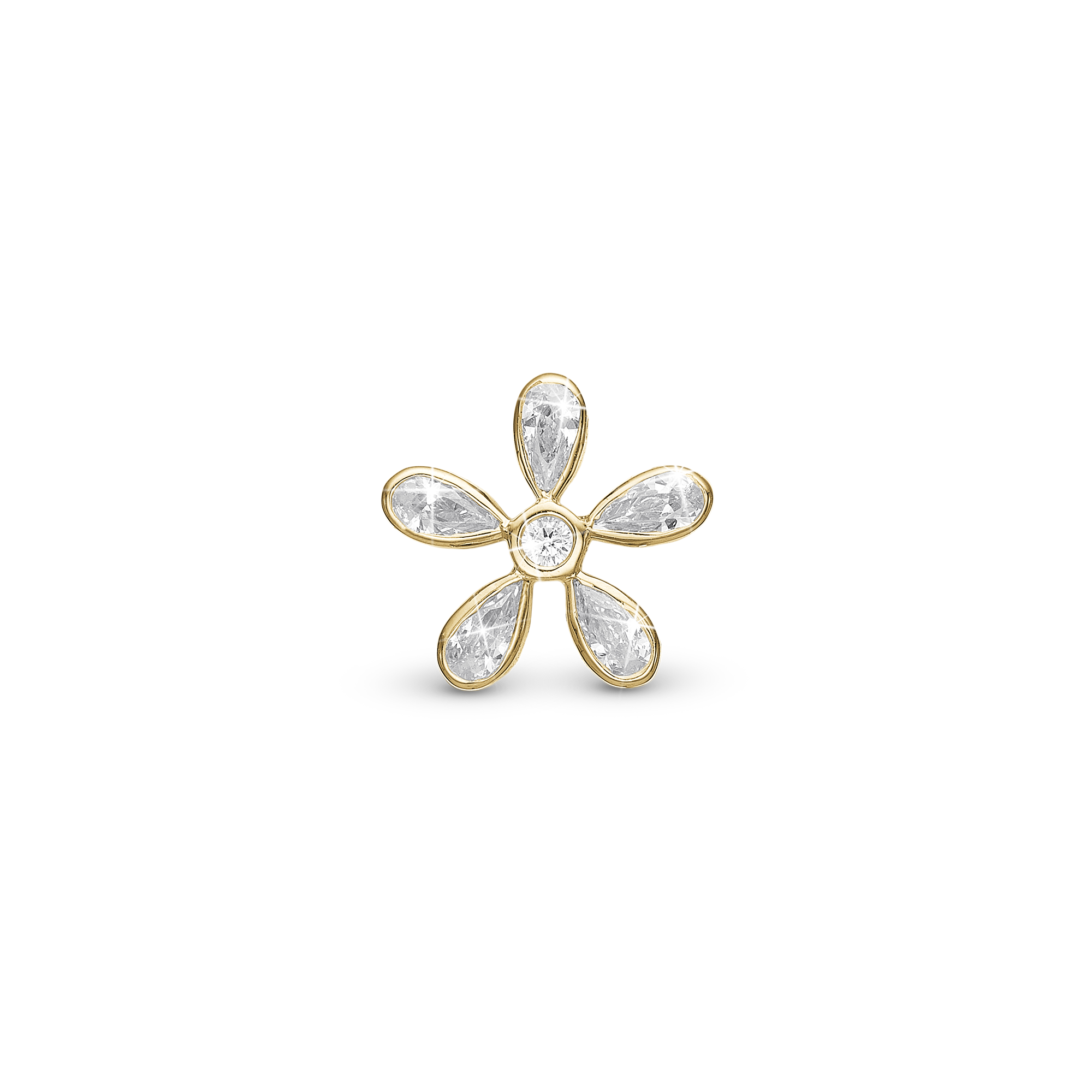 Magic Flower white Charm 6 mm for Classic Leather Bracelet - Gold Plated Sterling Silver with 6 white Cubic Zirkonia