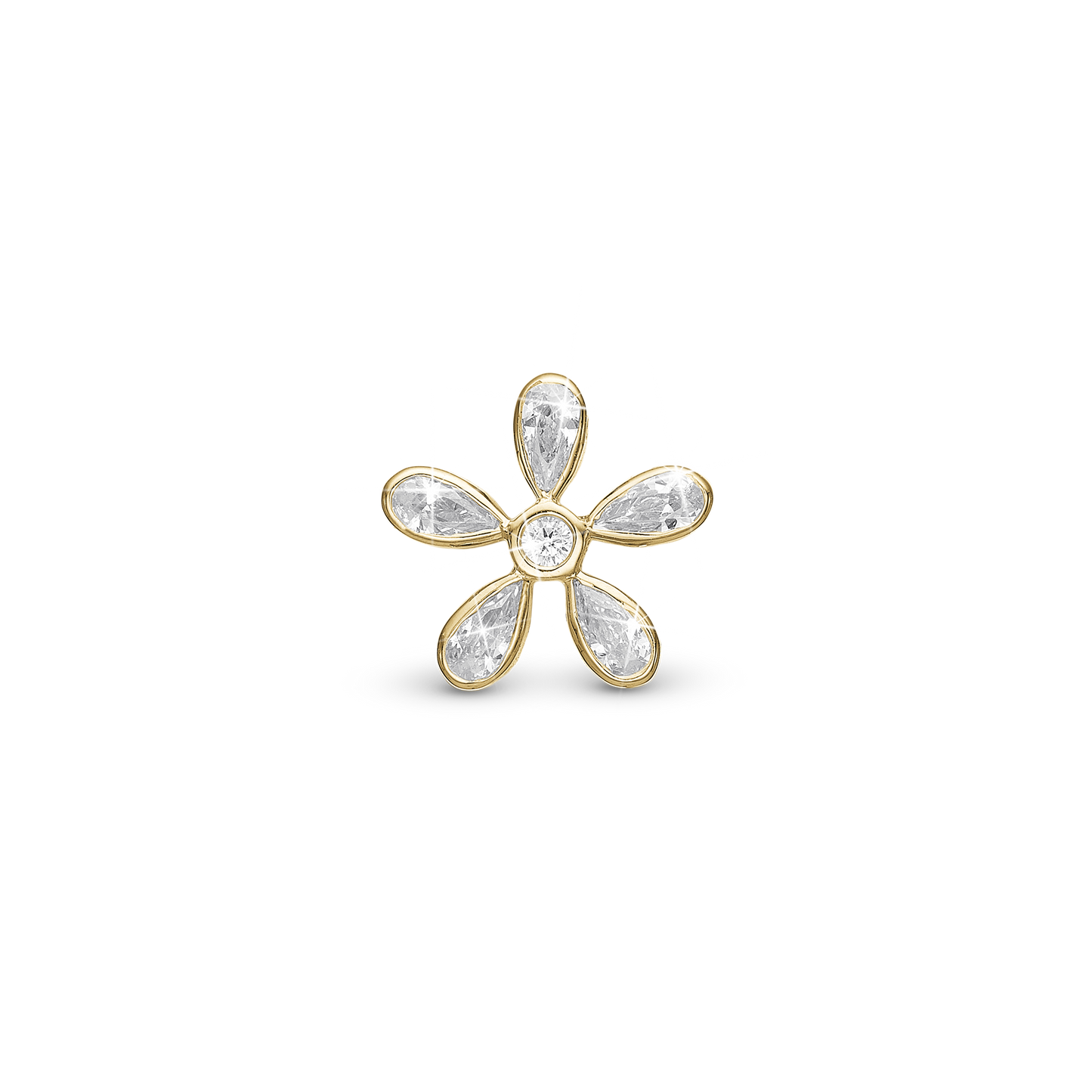 Magic Flower white Charm 6 mm for Classic Leather Bracelet - Gold Plated Sterling Silver with 6 white Cubic Zirkonia