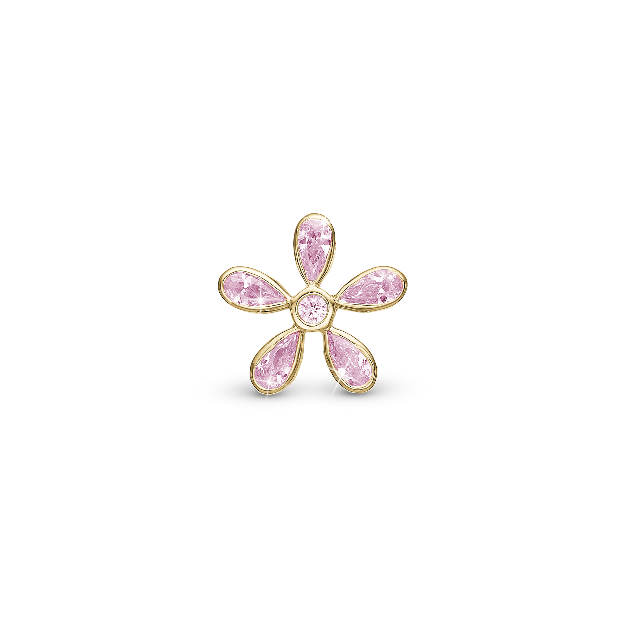 Magic Flower pink Charm 6 mm for Classic Leather Bracelet - Gold Plated Sterling Silver with 6 Pinke Cubic Zirkonia