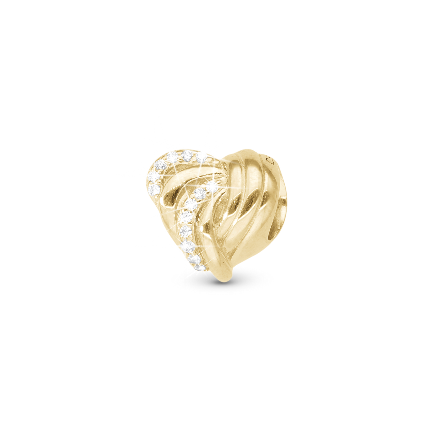 Spellbound Charm 6 mm for Classic Leather Bracelet - Polished Gold Plated Sterling Silver with 12 white Cubic Zirkonia