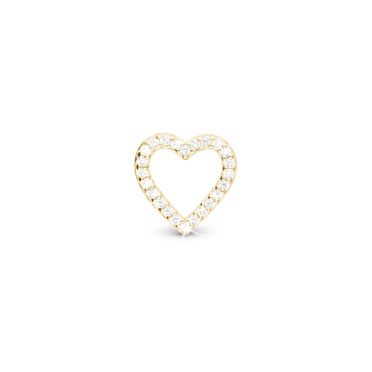 Shimmery Heart Charm 6 mm for Classic Leather Bracelet - Polished Gold Plated Sterling Silver with 24 white Cubic Zirkonia