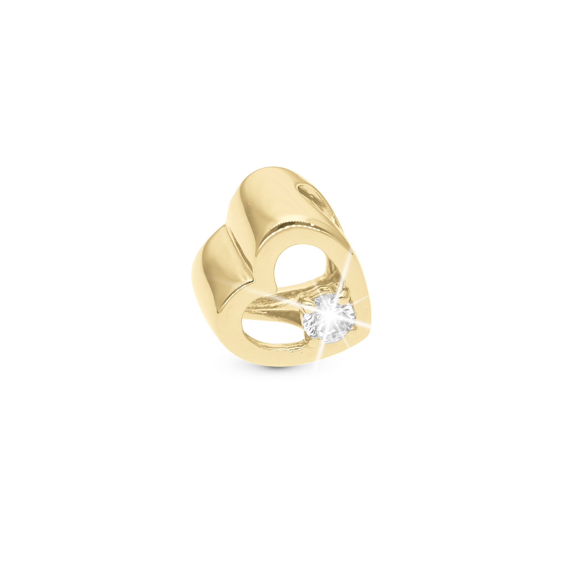 Majestic Wave Charm 6 mm for Classic Leather Bracelet – Polished Gold-Plated Sterling Silver with 6 White Cubic Zirconia